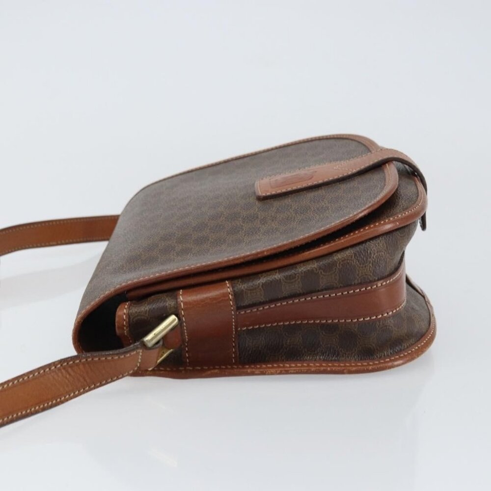 Authentic CELINE Macadam Canvas Shoulder Bag PVC Leather Brown Gold - Picture 11 of 16